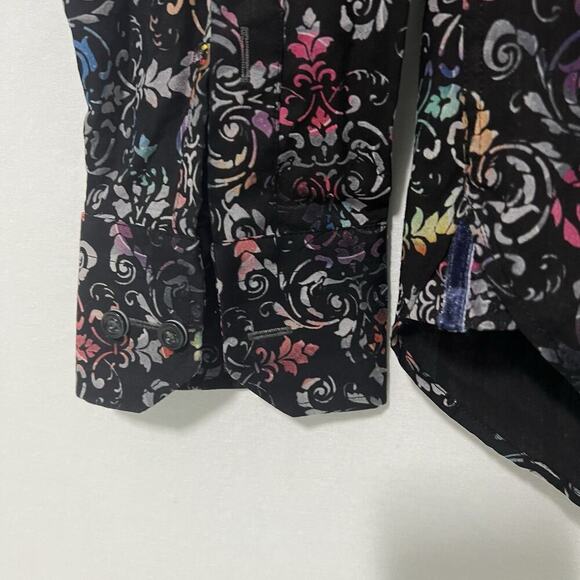 Luchiano Visconti Black Multi Color Paisley Print Button Up Mens Large Textured - Picture 3 of 10